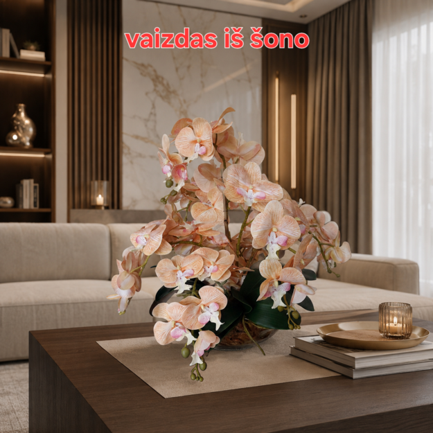 Dirbtinių orchidėjų kompozicija Persikinė Orchidėjų Harmonija