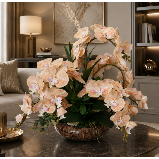 Dirbtinių orchidėjų kompozicija Persikinė Orchidėjų Harmonija