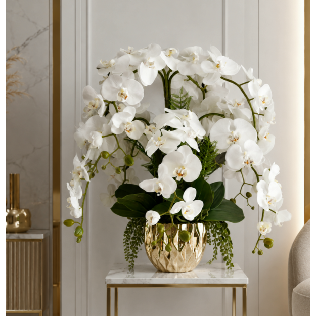 Elegancija – dirbtinių šilkinių orchidėjų kompozicija vazoje