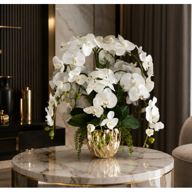 Elegancija – dirbtinių šilkinių orchidėjų kompozicija vazoje