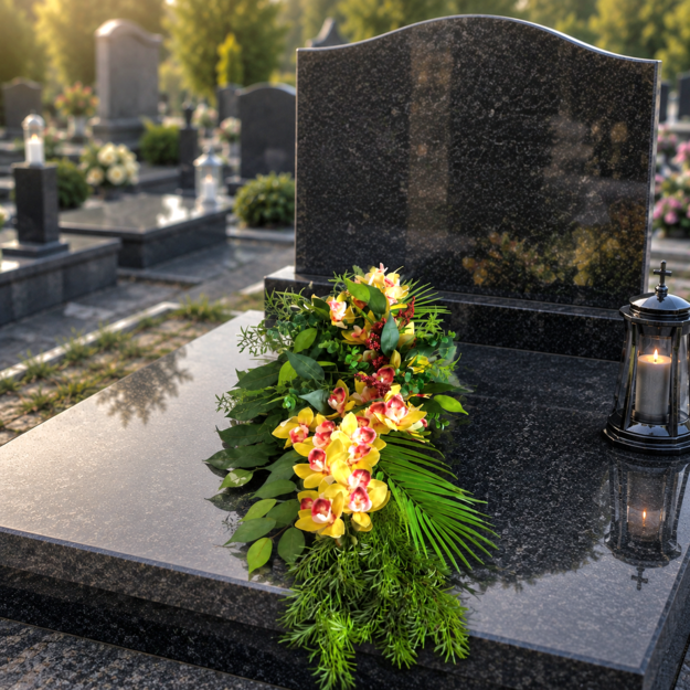 Prabangi dirbtinių orchidėjų kapų kompozicija