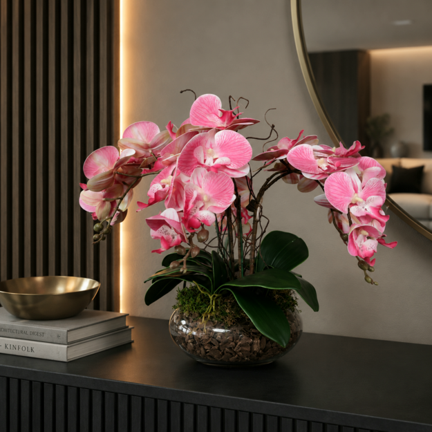 Dirbtinių orchidėjų kompozicija Rožinis žavesys